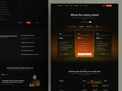 Lumix - AI Platform Pricing Page ai ai saas animation clean dashboard design digital internet modern motion graphics pricing pricing page pricing plan pricing section technology ui uidesign ux uxdesign website