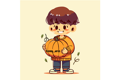 Cartoon Boy Holding Pumpkin autumn background celebration culture decoration dinner event fall feast festival food happy harvest holiday parade pie pumpkin thanksgiving traditional turkey