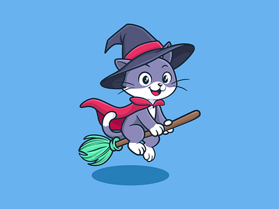 Witch Cat 2d adobe illustrator broomstick cat cat design cat illustration cat vector cat witch cute cat cute halloween cute halloween cat cute vector design graphic design halloween halloween cat illustration kitty logo vector