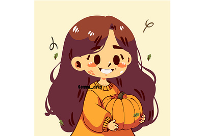 Cartoon Girl Holding Pumpkin autumn background celebration culture decoration dinner event fall feast festival food happy harvest holiday parade pie pumpkin thanksgiving traditional turkey