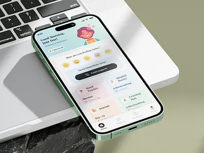 MindfulMe - Mental Health Companion App (Homescreen Mockup) branding design graphic design homescreen illustration iphone landing page logo mental health mobile app mobile screen responsive ui user interface ux web des web design website