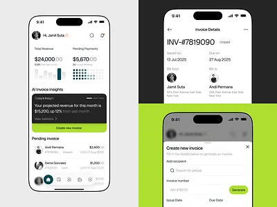 Invo - Invoice Tracker Mobile App app design b2b business invoice management minimalism mobile app mobile app design mobile design mobile ui payment project revenue tracker ui ux
