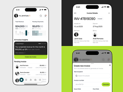 Invo - Invoice Tracker Mobile App app design b2b business invoice management minimalism mobile app mobile app design mobile design mobile ui payment project revenue tracker ui ux