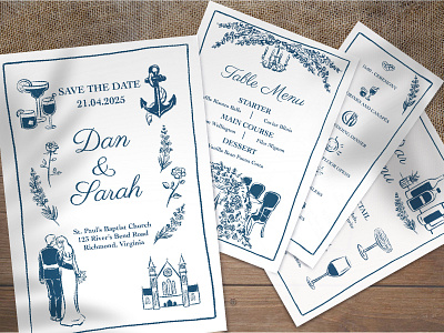 Wedding Stationery artwork design digital art digital illustration digital ink digital painting digital watercolor drawing illustration ink line drawing minimalism postcard prints save the date stationery watercolor wedding