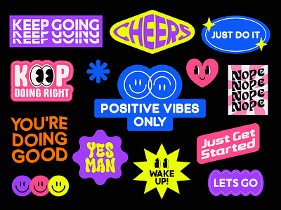 Bold & Fun Sticker Pack from Daily Inspiration colorfulstickers creativedesign dailyinspiration designinspiration funillustration graphicdesign illustrationart inspirationalquotes motivationalstickers playfuldesign positivevibes retrotypography stickerdesign typographydesign