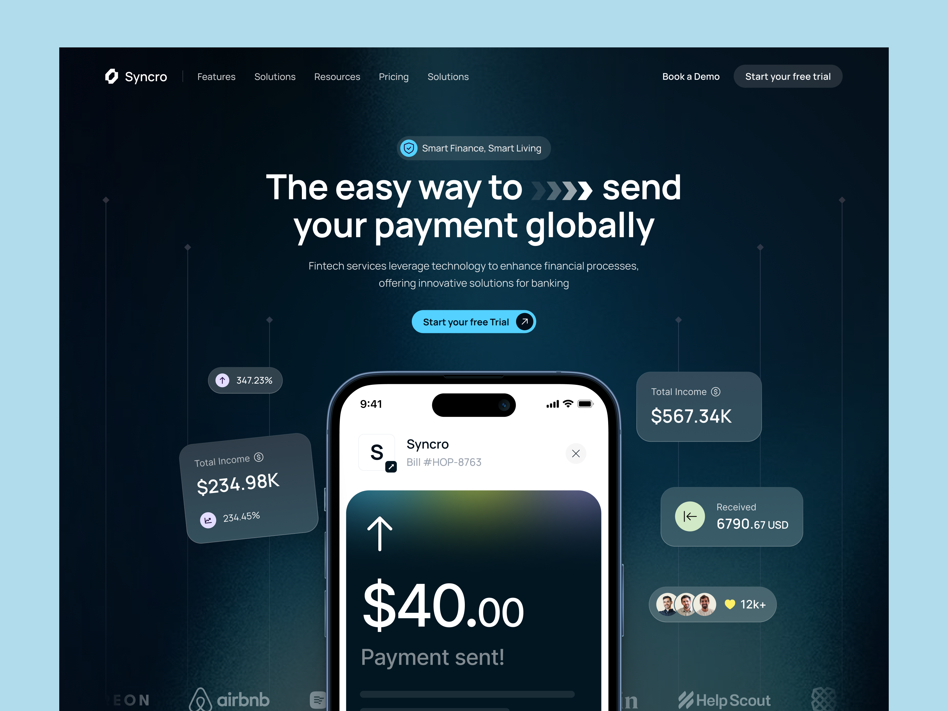 Syncro - Payment Platform Landing page b2b b2c dashboard design agency fintech framer landing page marketing najmul nocode payment platform popular shot product saas saas landing page saas website revamp visual design web design webflow website