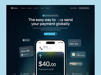 Syncro - Payment Platform Landing page b2b b2c dashboard design agency fintech framer landing page marketing najmul nocode payment platform popular shot product saas saas landing page saas website revamp visual design web design webflow website