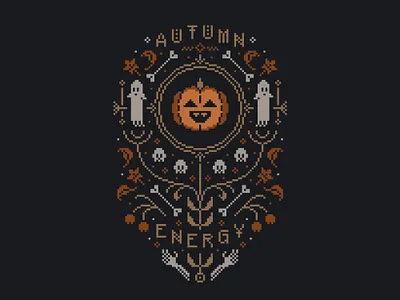 Autumn Vibes | Spooky Halloween Design autumn bones cross stitch dark decorative fall floral folk art ghost halloween illustration jack o lantern leaves pumpkin rosemaling skeleton skull spooky