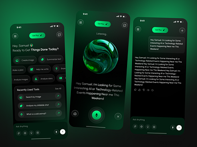 AI Chatbot Mobile App ai assistant ai chat ai design aichatbot app app design artificial intelligence assistant chat assistant chat bot chatbot ui chatgpt darkmodeui messaging app mobile app modern ui smartassistant ui ui design ux