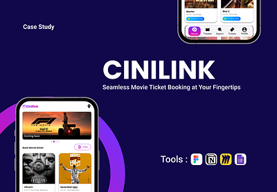 Cinilink - Movie ticket booking app animation app branding case study figma gradient logo miro movie ticket booking navigation notion theatre trending ui uiux user experience user interface wireframe