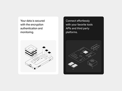 Cards design for a technology website black cards design illustration isometric minimalist technology ui web design website white