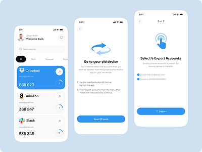 Modern & Intuitive Two-Factor Authentication App 2 step verification 2fa appdesign authentication authenticatorapp authorization backup cybersecurity dashboarddesign interactiondesign minimalui mobileapp passcode password productdesign protection reset password security uidesign uxdesign