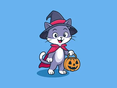 Trick or Treat Cute Cat adobe illustrator cat cat halloween cat witch cute cat cute cat illustration cute kitty cute vector cute vector cat design graphic design gray cat halloween illustration jack o lantern pumpkin cat trick or treat trick or treat cat vector vector cat