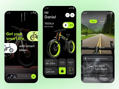 Smart E-bike App Design app design b2b bicycle bike biking control crm cycling cyclist graphic design lock mobile mobile app saas smart software tracker ui ux whwwls