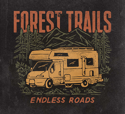 Forest Trails - Illustration for Merchandise angonmangsa badges brand branding camper camping design forest graphic design graphicdesign hand drawn illustration logo merch merchandise outdoor trails tshirt van vintage