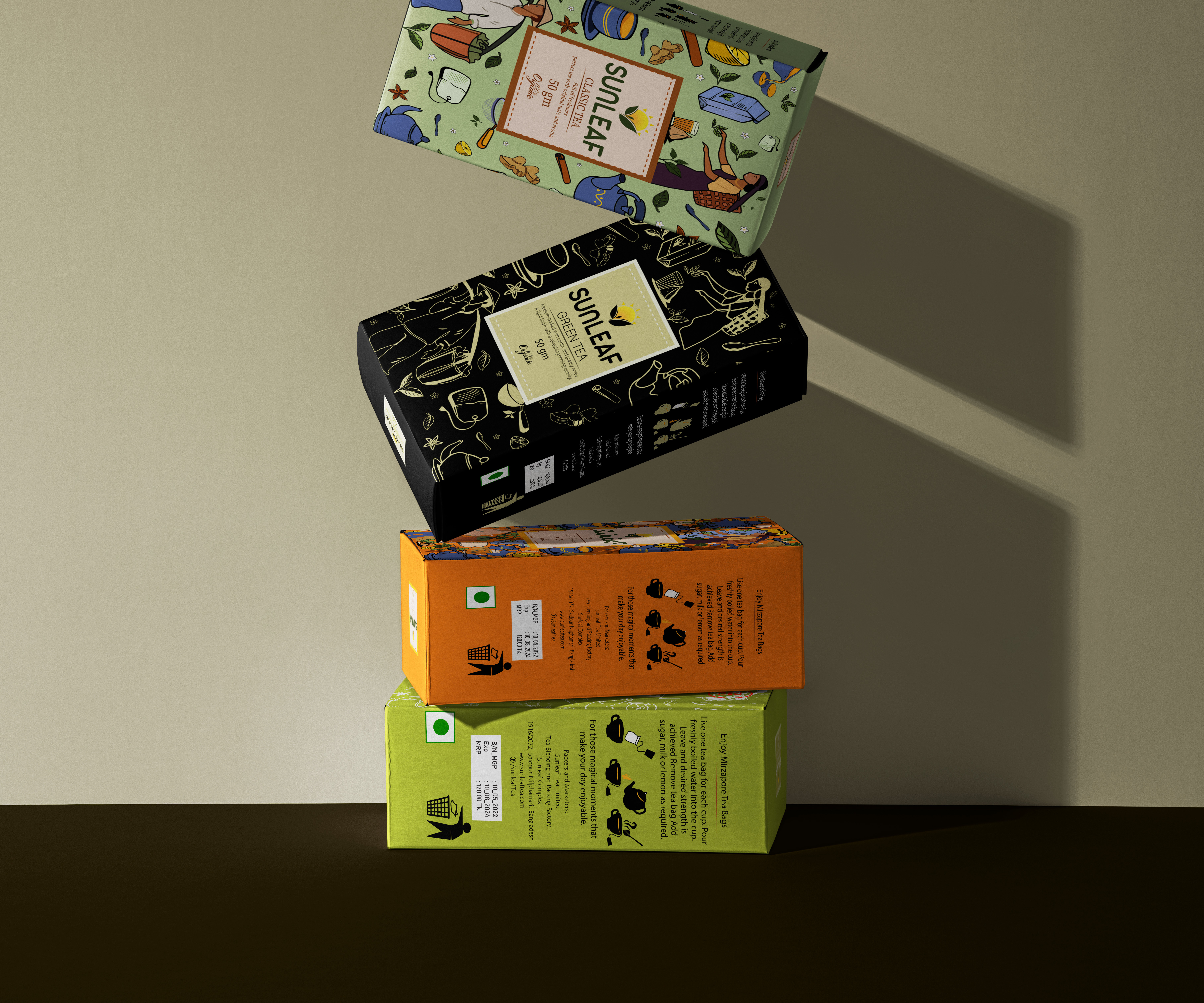 Tea Packaging art black tea box branding combo design design packaging graphic design green tea illustration illustrator logo orange packaging packaging illustration set tea tea packaging