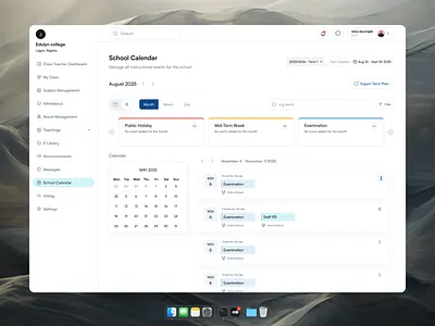 School Calendar motion graphics ui