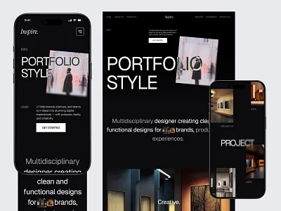 Inspire - Personal Portfolio Mobile Responsive agency barkahlabs clean darkmode design dribbble framer landingpage mobile app personal portfolio portfolio web responsive ui ux web web design webflow website website design