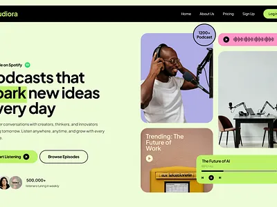 Audiora Hero Section animation appdesign branding design graphic design hero section illustration landing page motion graphics ui vector