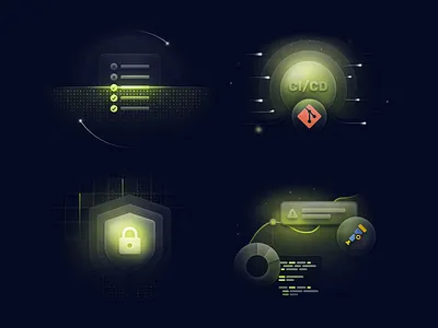 API Governance Illustrations api dark design gitops governance illustration marketing metrics observability scan security shield stats ui web