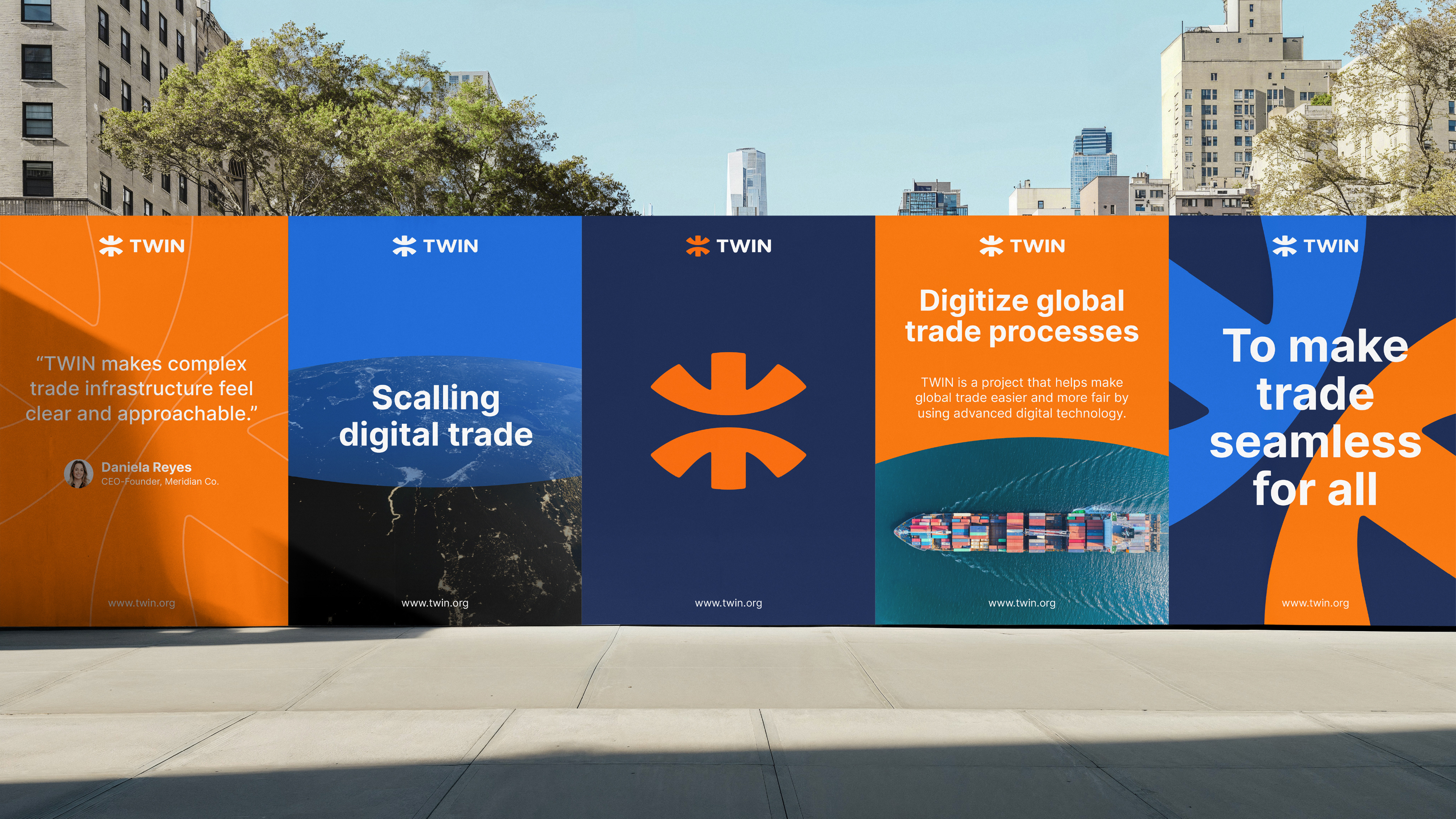 TWIN Branding branding connection design finance fintech global icon iota logo marketing orange posters print trade trading twin visual identity web3
