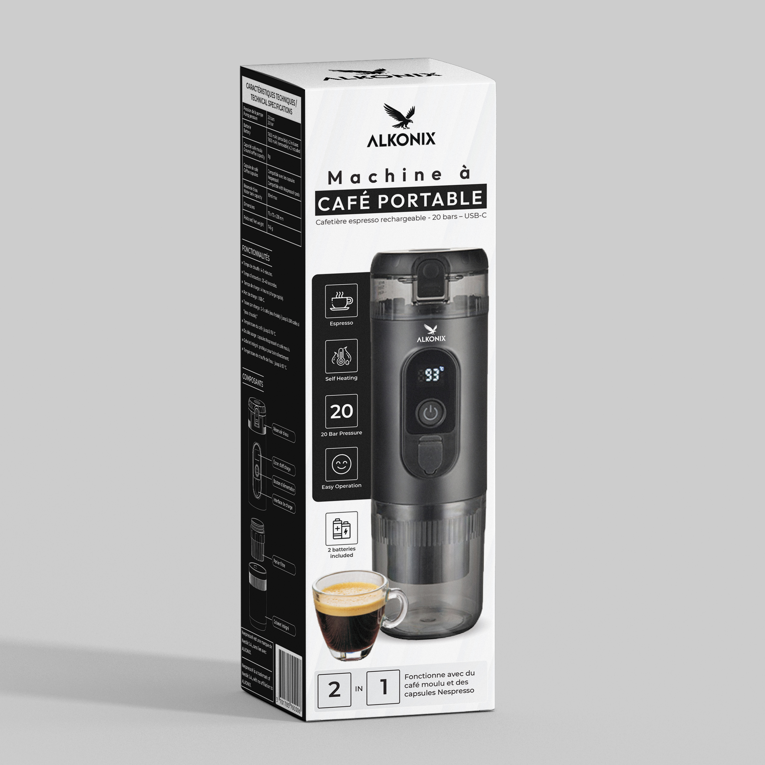 Premium Packaging Design for ALKONIX Portable Coffee Machine visualbranding