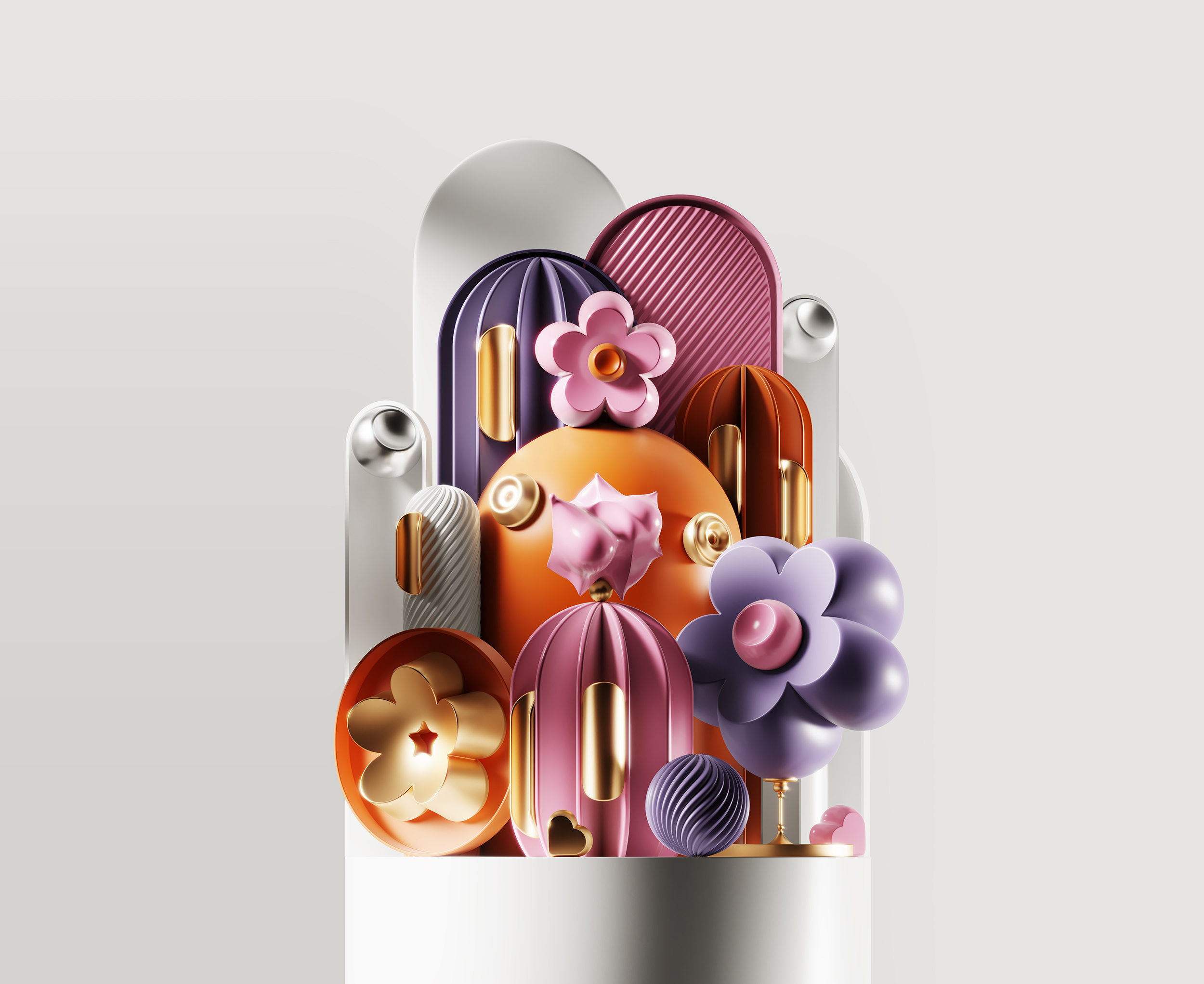 Digital Bloom 3d branding design flower gold illustration orange pink purple render shiny sweet