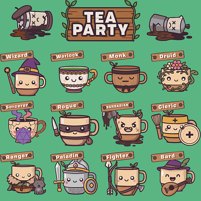 Tea Party - D&D Classes Imagined As Tea Cups branding dungeons and dragons graphic design illustration