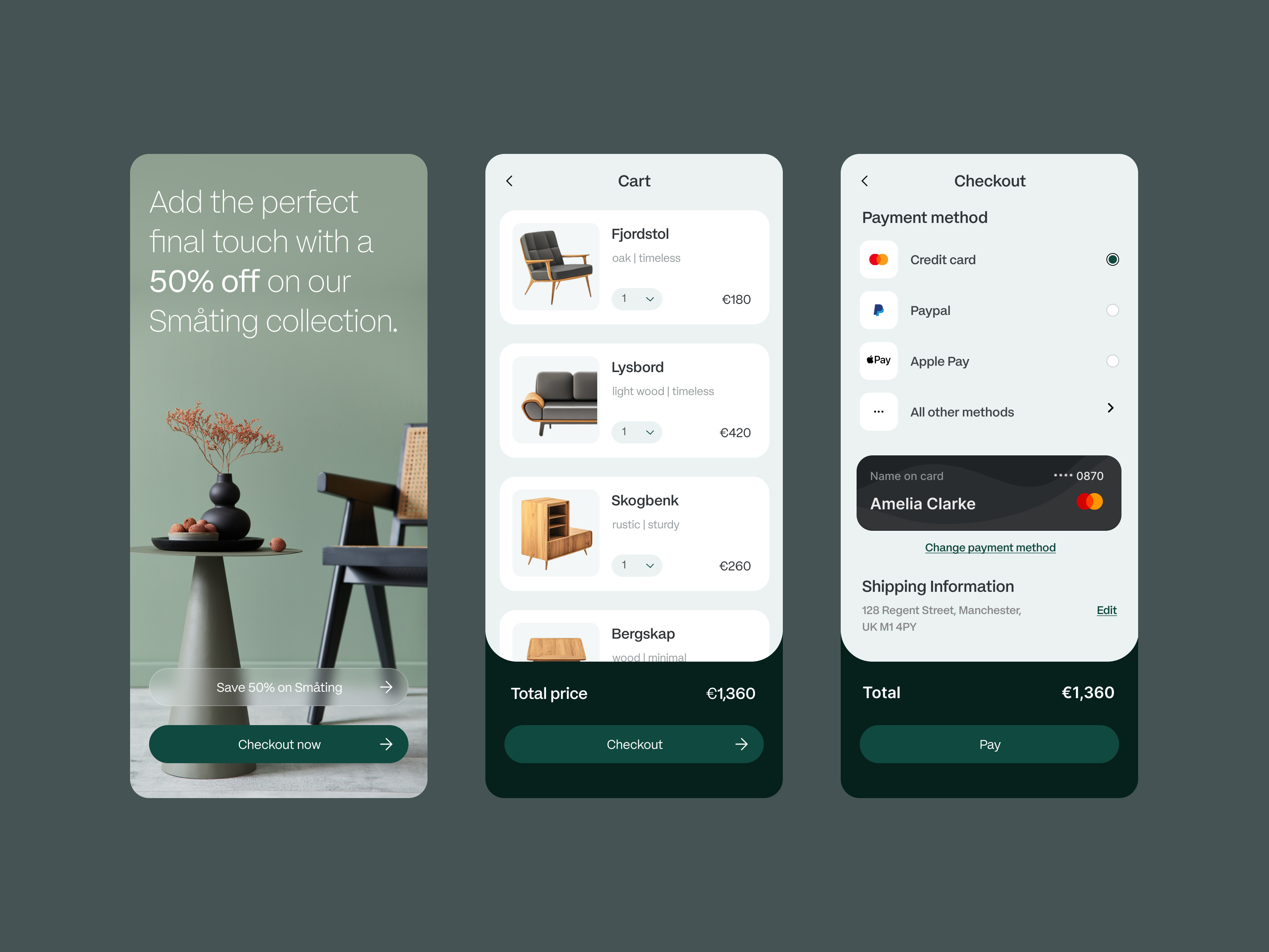 Minimalist Furniture Store Checkout UI/UX app design cart checkout furniture furniture app home decor ui user interface ux