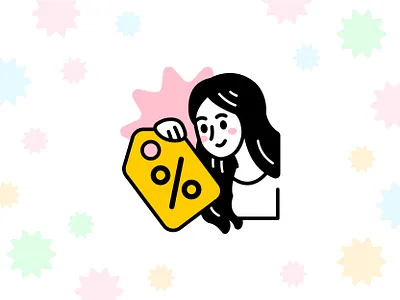 Discount Girl Icon black friday branding cartoon character cute cyber monday digital discount emoji flat funny girl icon illustration logo mascot outline sale tag vector