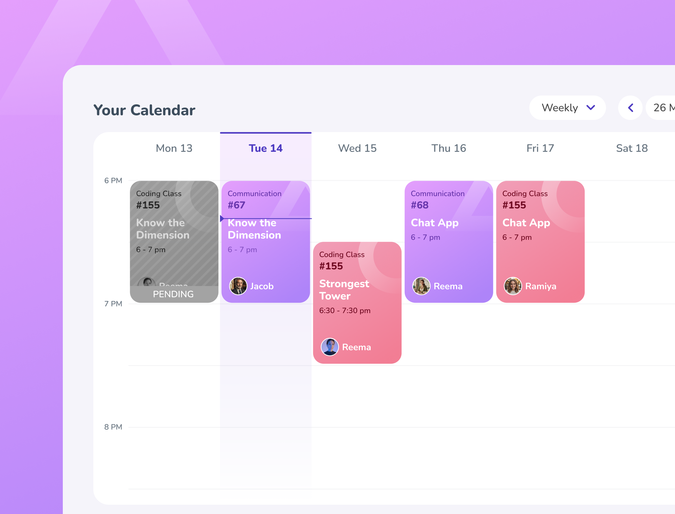 Modern Calendar UI calendar calendar cards classes modernui months period schedule tasks time time table ui cards weeks
