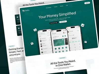 Zentra - AI Finance Digital Banking App Minimalist Landing Page ai bank branding company profile corporate digital product elegant finance fintech landing page minimalist mobile app modern product design professional saas startup ui web design website