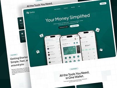Zentra - AI Finance Digital Banking App Minimalist Landing Page ai bank branding company profile corporate digital product elegant finance fintech landing page minimalist mobile app modern product design professional saas startup ui web design website