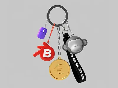 Playful Keychain – 3D Stylized Charms - B3D 3d 3d illustration 3dart 3darts blender coin euro keychain monkey stylized