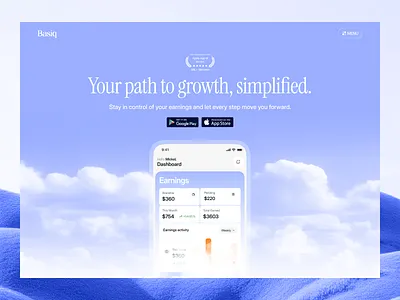 Finance app landing page design app card design design interface product service startup ui ux web website