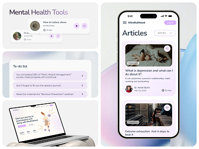 MindfulMood - Mental Health Platform app design mental health platform psychology self care therapy ui user interface ux uxui web web app web application web design web service webdesign