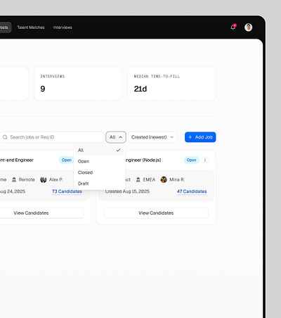 recruitment dashboard dashboard dashboard ui hiring job job board job post product design recruitment saas ui