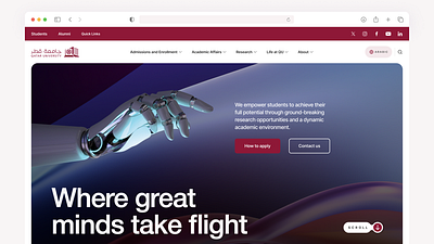 Qatar University Homepage creativedesign education landing page maroon ui website