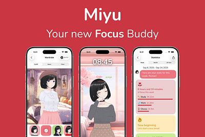 Miyu: Your Focus Buddy anime app cute figma focus app focus buddy focus friend ios ios app ipad ipados iphone pomodoro study buddy study friend ui