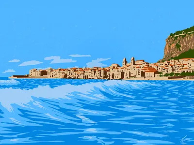 Cefalú | Sicily | Minimalistic Vector Painting art artwork design illustration minimal painting panorama print vector
