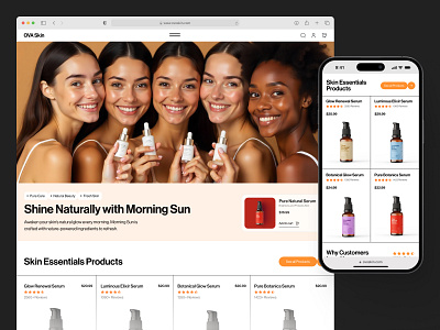 OVA Skin – Skincare E-commerce Website Hero Section beauty e commerce ui beauty website best uiux agency cosmetic brand website ecommerce fashion ecommerce hero section minimalist skincare ui modern e commerce design responsive seative skin care website design skincare skincare shop hero section skincare website top design agency uiux web design