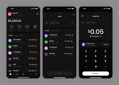 Crypto Wallet App balance bitcoin blockchain crypto app design crypto banking crypto portfolio crypto wallet crypto wallet app cryptocurrency dark mode dark theme finance fintech app ios mobile app design saas startup swap wallet app wavespace