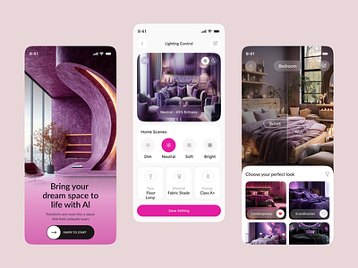 AI Interior Design Mobile App ai interior design app branding clean design dream space home home design app home with ai ios mobile mobile app modern living rooms smart home smart lighting style your room thumbnail ui ux
