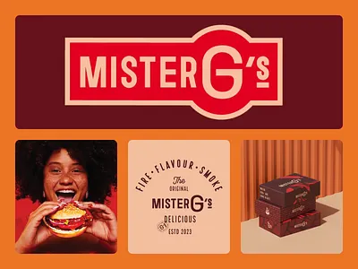 Mister G's Burger Branding 3d brand identity branding burger chicken drink emblem fast food food food branding label logo packaging restaurant steak steakhouse