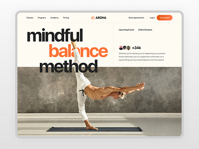 Aroha - Yoga, meditation, fitness website hero section design branding design elementor elementor pro exercise figma fitness healing health health tech hero landing page meditation mental health minimal ui ui design web design wellness yoga