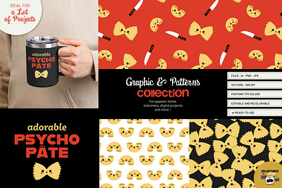 Graphic & patterns ✪ Illustration Pack Kawaii food pasta ✪​​​​​​ apparel cute illustration fashion food illustration graphic collection graphic design graphic t shirt illustration kawaii art kawaii character pasta pattern pyjama pyjama design seamless pattern t shirt design textile collection vector art vector collection vector pack