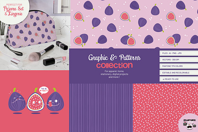 Graphic & patterns ✪ Illustration Pack Kawaii Funny Fruits Figs apparel cute illustration fashion food illustration graphic collection graphic design graphic t shirt illustration kawaii art kawaii character kawaii fruit pattern pyjama design seamless pattern textile collection vector art vector pack