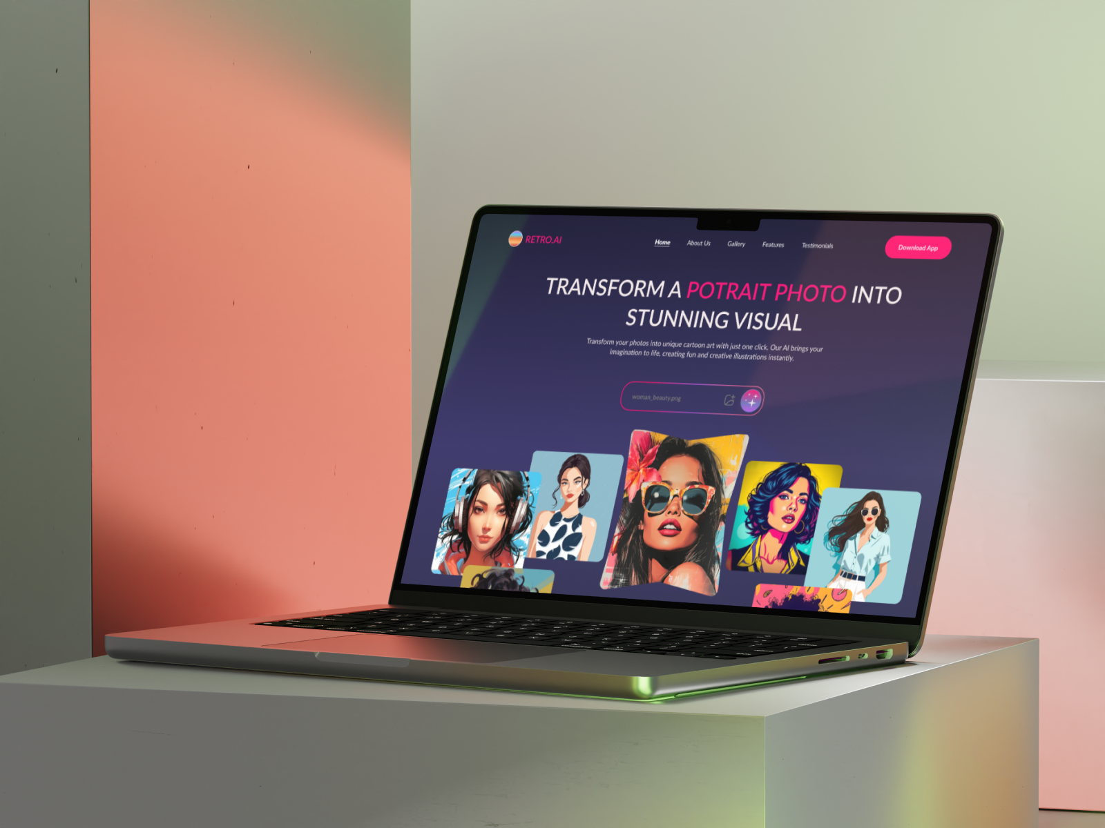 Retro AI landing page ai ai image animation fashion sample ui ux