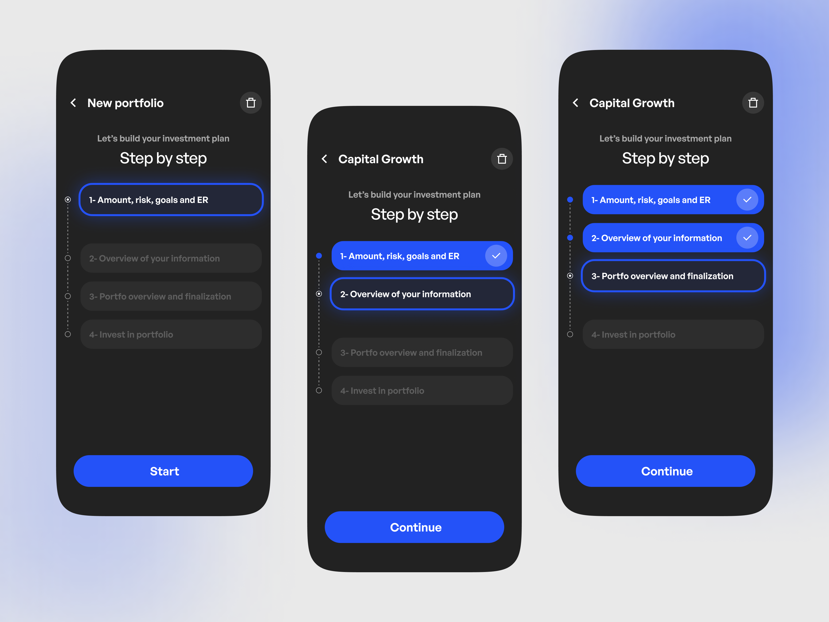 Stepper & Progress Indicator — INTG Robo Advisor figma fintech funding flow kyc mobile app multi step process progress indicator robo advisor stepper ui ui design user centric ux ux design