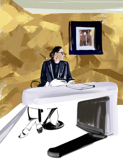Girl in the interior digital art gold illustration interior sketch